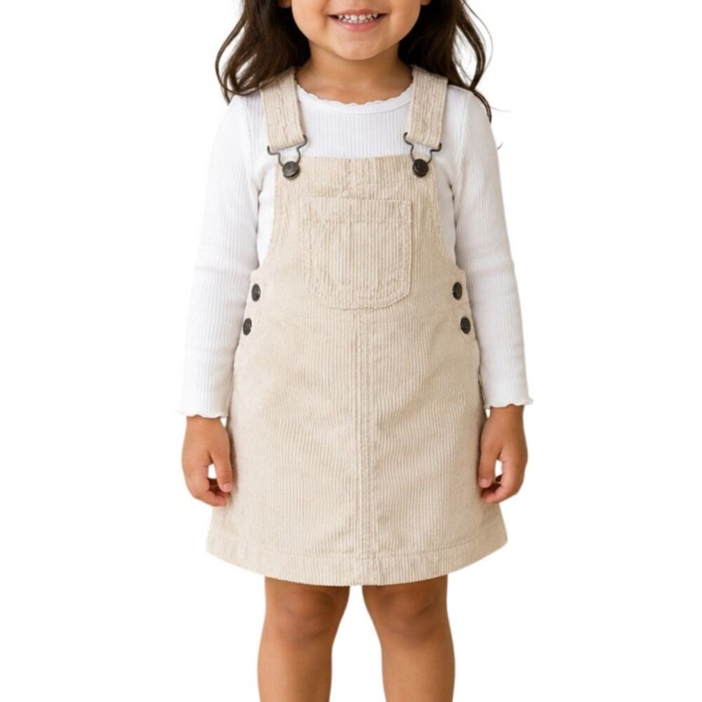 Cat & Jack 3T Cream Corduroy Overall Skirtall Dress NWOT